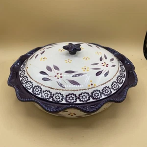 Temptations Old Workd Scalloped Covered Pie oven dish Dome Lid Eggplant - Picture 1 of 4