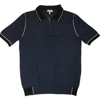 Reiss Sweater Mens Small Blue Black Short Sleeve Half Zip Wool Blend Pullover - Image 1 of 4