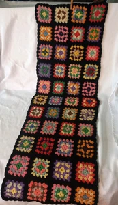 Hand Crocheted Granny Square Table Runner 46 x 16 Cottage Chic Granny Core Boho - Picture 1 of 9