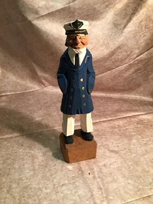 Carved Wood Sea Captain Blue Coat White Hat Pants 9 7/8" tall with PIPE - Image 1 of 2
