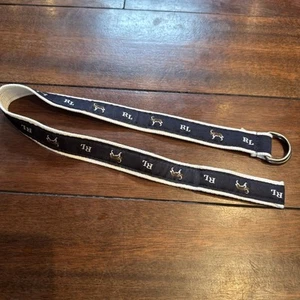 Ralph Lauren Boys Double Ring Belt Canvas Ribbon Dogs Navy White Fits 18 Months - Picture 1 of 5