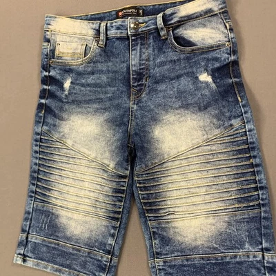 Pantalones Cortos Southpole Niños 16 Moto Motociclista Envejecido Denim Acanalado Jean Jorts Estilo Y2K Foto 1 de 4