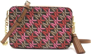 NEW MICHAEL KORS JET SET MD Camera Geometric MK Signature Crossbody Brown/Pink - Picture 1 of 7