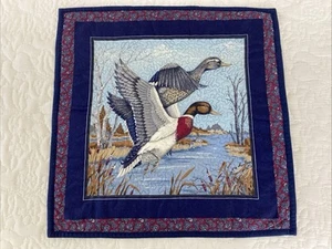 Hand Crafted Patchwork Cotton Small Quilted Wall Hanging Ducks 42 cm Square - Picture 1 of 9
