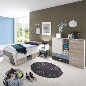 Jugendzimmer Kinderzimmer Set Sandeiche 90x200cm Jugendbett Kommode Nachttisch - Bild 1 von 11