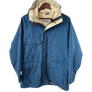 Vintage Woolrich Navy Parka Utility Hooded Zip Jacket Womens Medium Snap/Zip - Picture 1 of 10