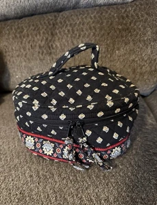 Vera Bradley Oval Cosmetic/ Medication Case Black Floral 9”X7”X4” Zip Around - Picture 1 of 9