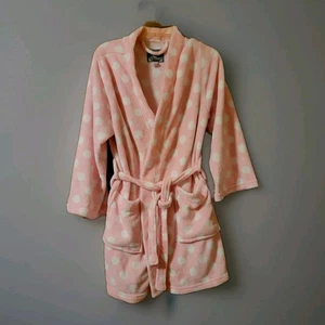 Barbiecore kurzer Bademantel rosa gepunktet Plüsch Frottee Gr. M / Lg sexy Fun - Bild 1 von 7