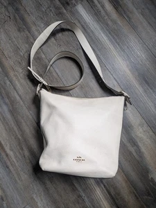 COACH Val Duffle Bag C2818 Leather Off White Purse Crossbody Tote FREE SHIPPING - Picture 1 of 8