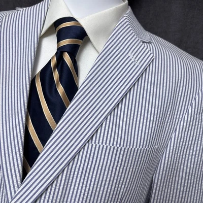 Abrigo Deportivo Haspel 40R Azul Seersucker Algodón Blazer Chaqueta Clásico Informal Preppy Foto 1 de 4