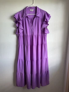 Maxi abito donna Umgee viola con volant manica corta a strati taglia 2XL - Foto 1 di 7
