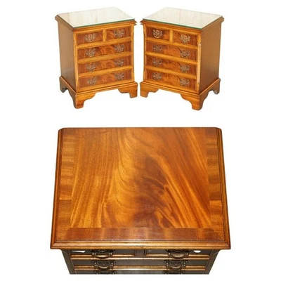 VINTAGE PAIR OF FLAMED MAHOGANY SIDE TABLE SIZED NIGHTSTANDS CHEST OF DRAWERS - Image 1 of 4