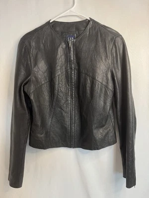 Gap VINTAGE Y2K Women’s Leather Bomber Jacket Zip Front , Black-M - Image 1 of 4