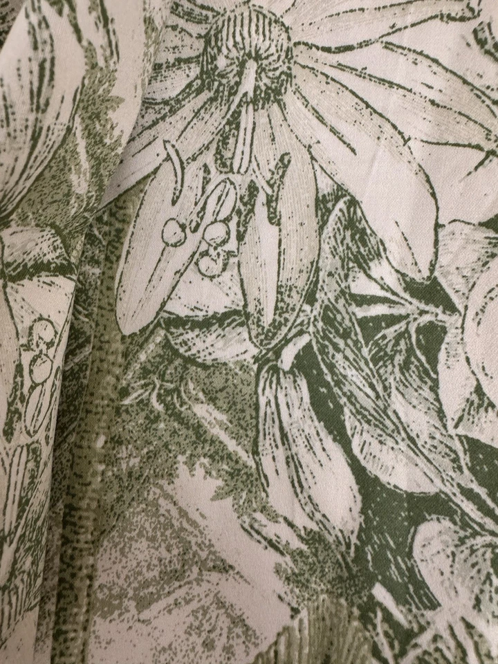 Vintage Polished Cotton Chintz Fabric Green Cream Floral Made US 1 Yd more avail - Image 1 of 4