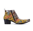 Mens Real Leather Ankle Boots Shoes Metal Pointy Toe Snakeskin Pattern Banquet 