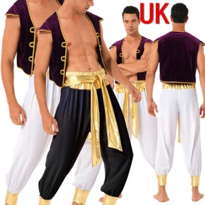 UK Freebily Halloween Men's Arabian Prince Cosplay Costume Waistcoat Pant Outfit - Picture 1 of 40