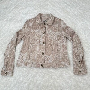 Caribbean Joe M Medium Tan Paisley Tapestry Jacket Button Casual Boho - Picture 1 of 13