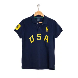 VTG Ralph Lauren Men’s Polo Shirt L Slim Fit Navy Blue Big Pony 3 Patch USA - Picture 1 of 8