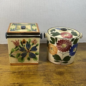 Estate Find -Biscuit Basket Jar With Flowers made in JAPAN Cottagecore - Picture 1 of 12