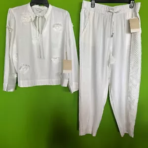 NEW+tags 2 Piece top pants LINEN/VISCOSE IVORY SIZE L beach wedding boat summer - Picture 1 of 7