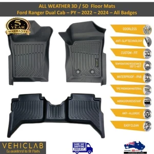 3D TPE Car Floor Mats Liner for Ford Ranger PY 2022 - 2025 -Next Gen- AUS DESIGN - Picture 1 of 11