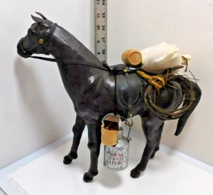Unbranded Leather Horse 12" High Statue Saddle "Farm Fresh Milk" Can Supplies - Picture 1 of 8