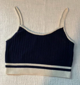 Lucky Brand Knit Crop Top Women M Navy Sweater Texture - Picture 1 of 8