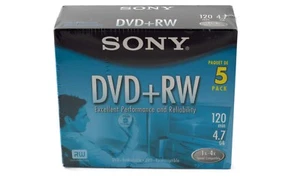 Sony DVD + Medios en Blanco Regrabables Paquete de 5 120 Minutos o 4.7 GB Almacenamiento 4x Sellado - Imagen 1 de 9