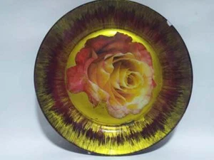 Piatto decorativo dipinto a mano sotto Duralex France fiori oro e rossi - Foto 1 di 8