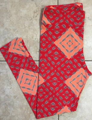 NUEVO Lularoe Leggings TC Alto Curvilíneo Flecha Diamante Rojo Salmón Rosa Negro Pantalón Suave Foto 1 de 4
