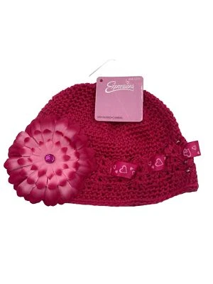 Expressions Baby Girl Hat, Hot Pink Knit With Flower & Love, Brand New W Tag NWT - Image 1 of 4