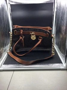 Michael Kors Signature MK Belt Lock Tote Chain Strap Shoulder Handbag Purse Nice - Picture 1 of 8