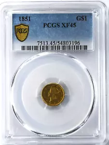 1851 $1 Liberty Head One Dollar Gold Type 1 Philadelphia PCGS XF45 - Picture 1 of 4