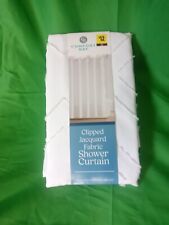 Shower Curtain Clipped Jacquard Fabric White 70" W x 72" Inch L - Comfort Bay.