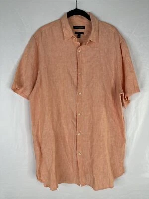 Banana Republic Linen Shirt Mens Size LT Orange Pinstripes Short Sleeve Camden - Image 1 of 4