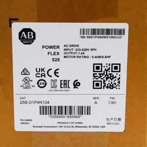 Unità AC sigillata AB 25B-D1P4N104 PowerFlex 525 0,4 kW (0,5 CV) gratuita tasse USA - Foto 1 di 5