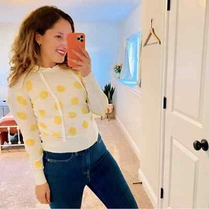 NWT AQUA White Yellow Lemon Hooded Sweater XS - Picture 1 of 9