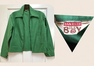 VTG 1950s Emerald Green POPLIN Sportswear ROCKABILLY Unisex RICKY JACKET Buy-Now - Picture 1 of 12