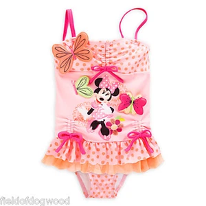 NWT Disney Store Minnie Mouse Clubhouse Ruffled 2pc Swimsuit Girls 4,5/6 - Picture 1 of 3