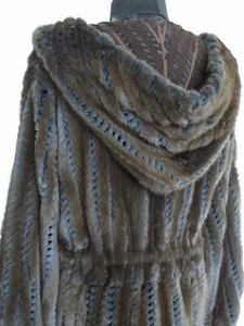 Giuliana Teso NERZ FELL Parka perforiert BLAU braun WILDLEDER doppelseitige Kapuze MANTEL - Bild 1 von 12