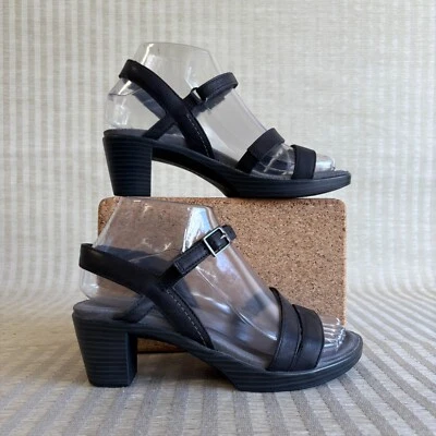 Sandalias de tacón bloque Naot Bounty EU 36 US 5-5.5 cuero negro con tiras Foto 1 de 4