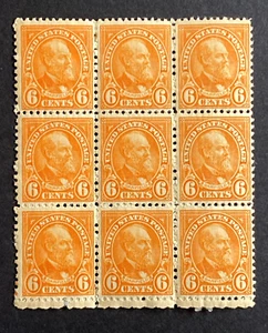 1927 US Scott 638 6c 9 Block Garfield MNH OG - Picture 1 of 6