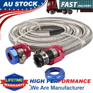 Universal 3/8" Engine Stainless Steel Flex Braided Oil Fuel Line Kit Hose Clamps - Picture 1 of 7