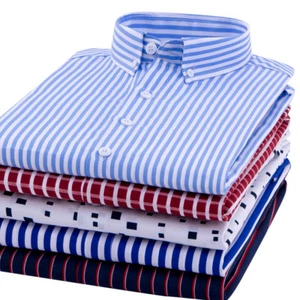 Men's British Striped Formal Shirts Suit Tops Business Long Sleeve Shirt Tops - Picture 1 of 17
