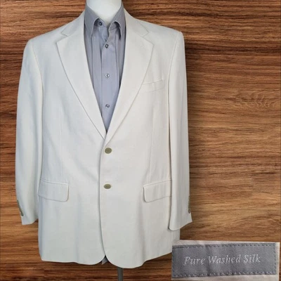 Chaqueta Blazer Stafford Para Hombre 42R Marfil Espiga Seda Ventilada Única Foto 1 de 4
