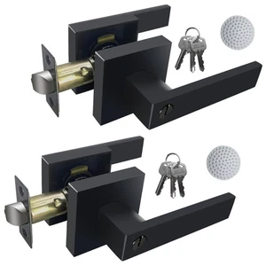 2 Pack Matte Black Door Handle Heavy Duty, Keyed Alike Entry Door Lever, Door... - Picture 1 of 7