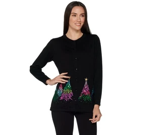 Quacker Factory Women's Top Plus Sz Sweater 1X Embroidered Sequin Black A284434 - Picture 1 of 4