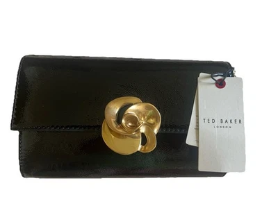 NWT Ted Baker London Kira Rose Clutch Shoulder Bag In Patent Black - Image 1 of 4