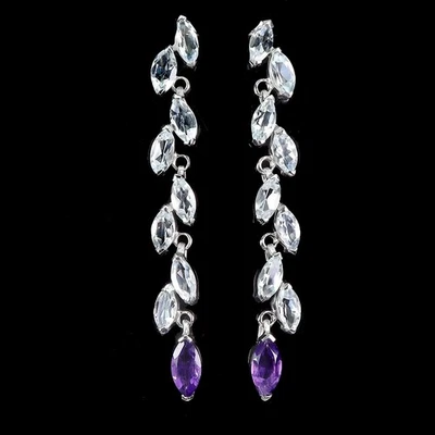 Pendientes de plata de ley 925 marquesa amatista 8x4 mm aguamarina piedras preciosas joyería Foto 1 de 4