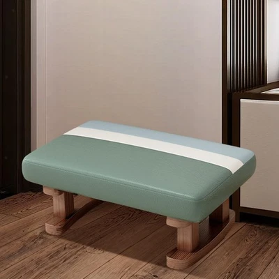 Footrest with Wooden Legs Small Low Ottoman for Shoe Changing Bedroom Living - Image 1 of 2